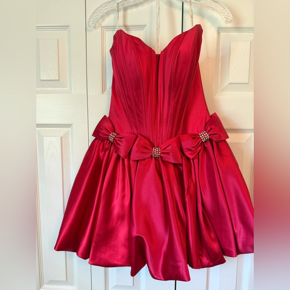 Sherri Hill Hot Pink Satin Bow-Appliqué Party Dress